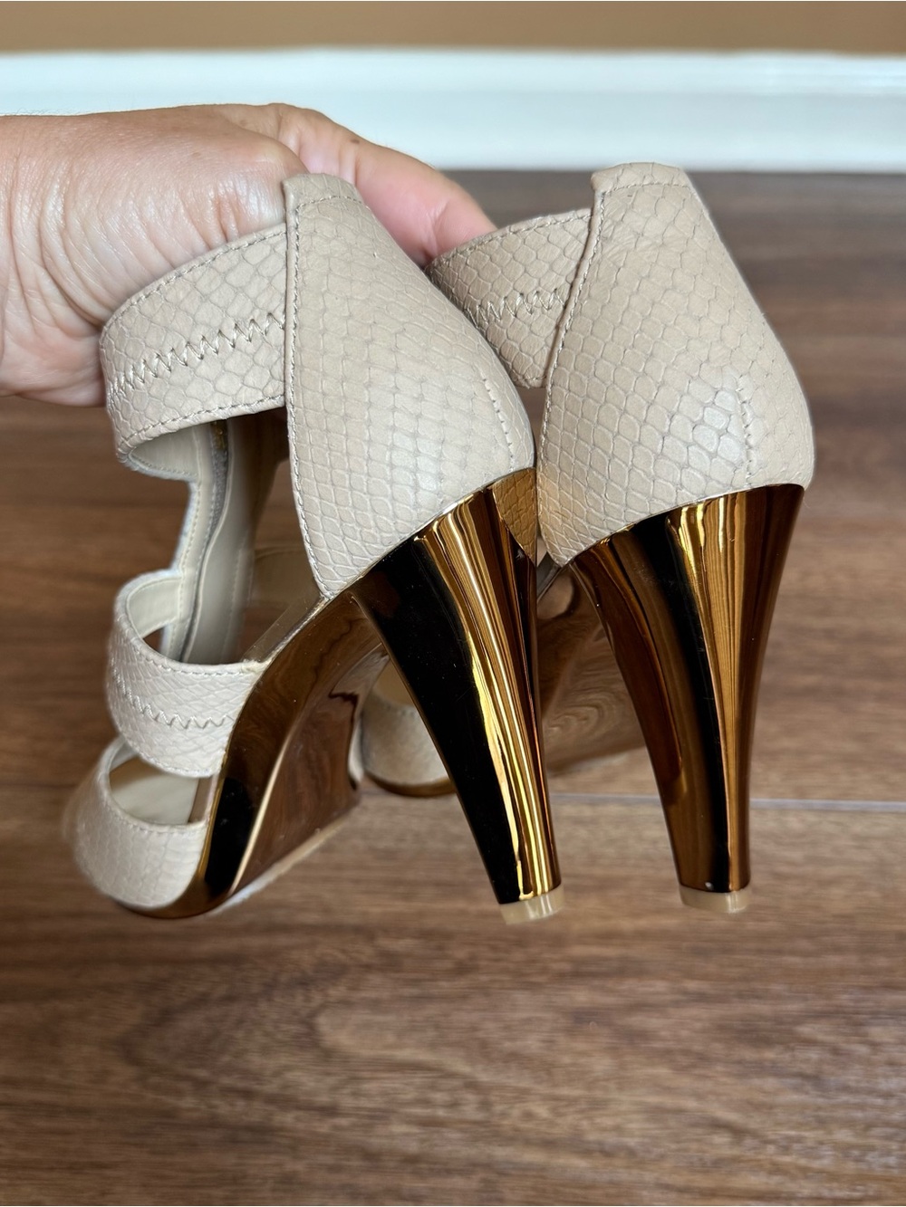 Michael Kors Berkley Strappy Snakeskin T-Strap High Heel Sandals - Picture 8 of 13